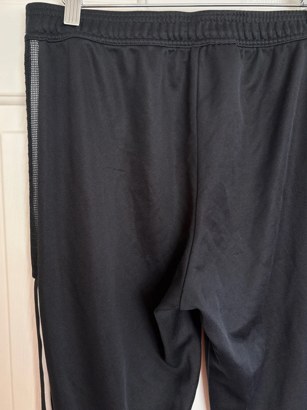 Adidas Black Track Pants w/ White Stripes & Mesh Panels